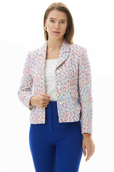 Renkli Kırçıllı Üç Düğme Ceket  /  EKRU