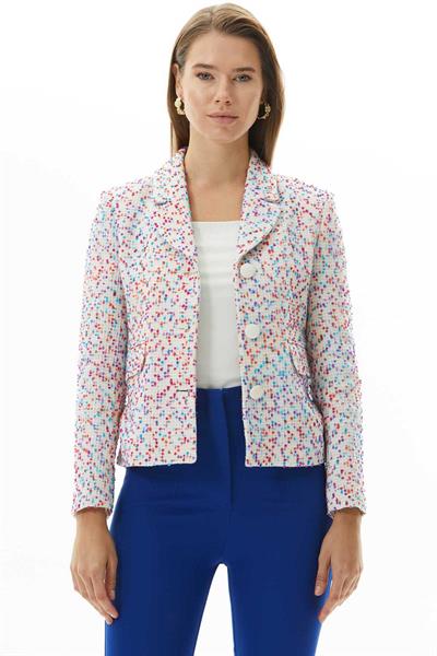 Renkli Kırçıllı Üç Düğme Ceket  /  EKRU