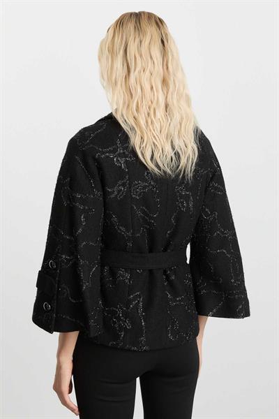 Şal Yaka Sim Desenli Bağlamalı Ceket  /  SİYAH