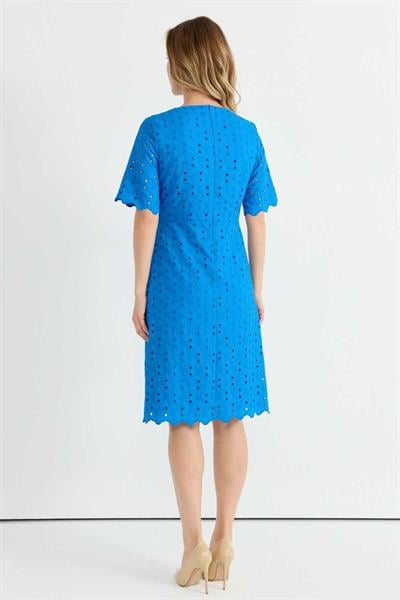 Sıfır Yaka Kısa Kol Brode Elbise  /  MAVİ