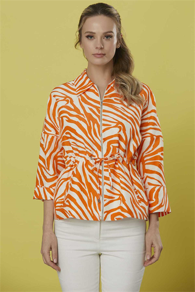 Şömiziye Yaka Fermuarlı Zebra Desen Ceket  /  ORANJ