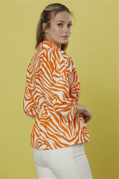 Şömiziye Yaka Fermuarlı Zebra Desen Ceket  /  ORANJ