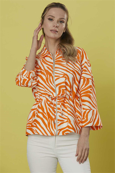 Şömiziye Yaka Fermuarlı Zebra Desen Ceket  /  ORANJ