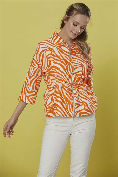 Şömiziye Yaka Fermuarlı Zebra Desen Ceket  /  ORANJ