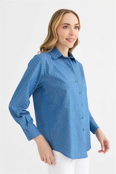 Şömizye Yaka Taşlı Bluz  /  İNDİGO
