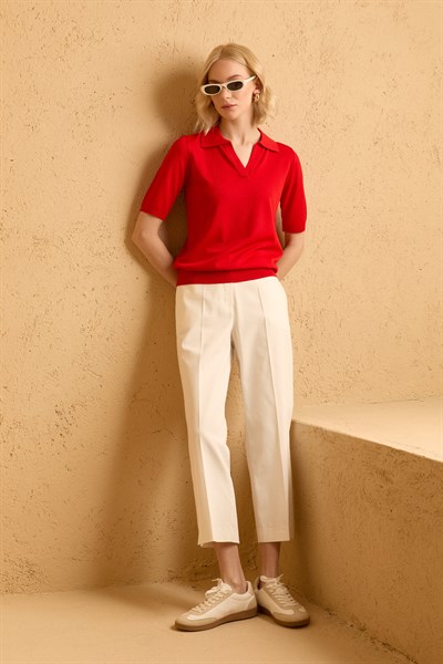 Şömizye Yaka Triko Bluz  /  KIRMIZI