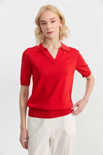 Şömizye Yaka Triko Bluz  /  KIRMIZI