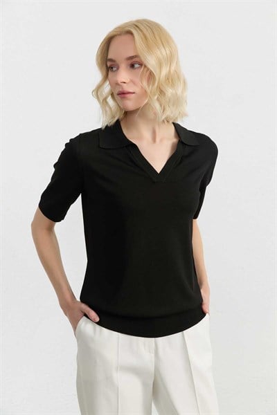 Şömizye Yaka Triko Bluz  /  SİYAH
