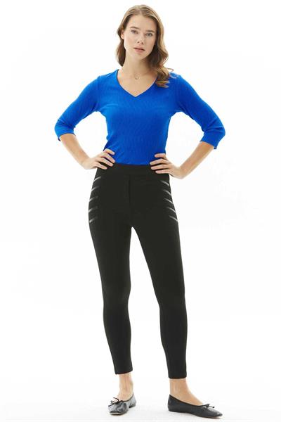 Üstü Deri Biyeli Dar Paça Pantolon  /  SİYAH