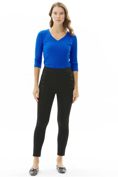 Üstü Deri Biyeli Dar Paça Pantolon  /  SİYAH