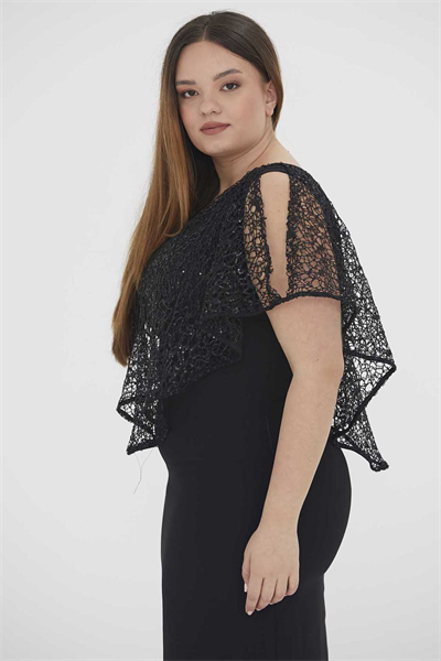 Üstü Payetli V Yaka Elbise  /  SİYAH