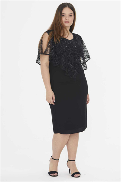 Üstü Payetli V Yaka Elbise  /  SİYAH