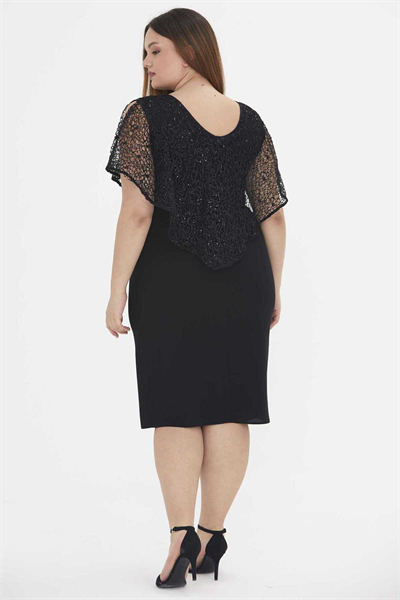 Üstü Payetli V Yaka Elbise  /  SİYAH