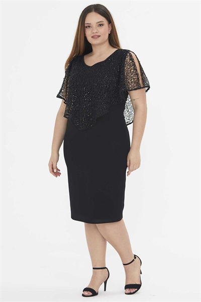 Üstü Payetli V Yaka Elbise  /  SİYAH