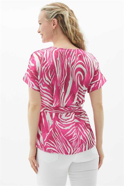 V Yaka Düşük Kol Zebra Desen Bluz  /  FUŞYA