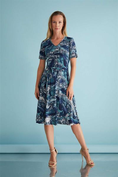 V Yaka Emprime Elbise  /  MAVİ