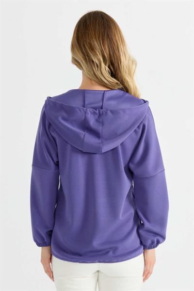 V Yaka Kanguru Cep Uzun Kol Bluz  /  MOR