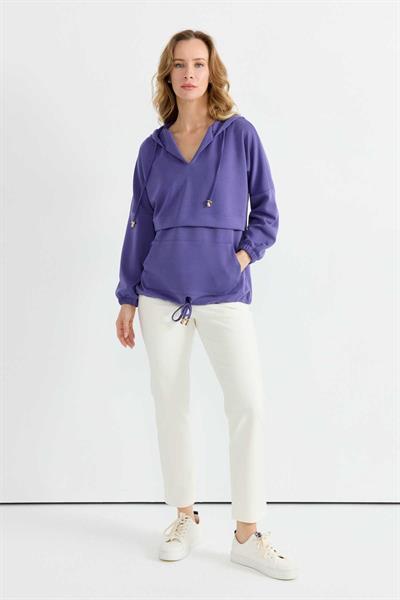V Yaka Kanguru Cep Uzun Kol Bluz  /  MOR