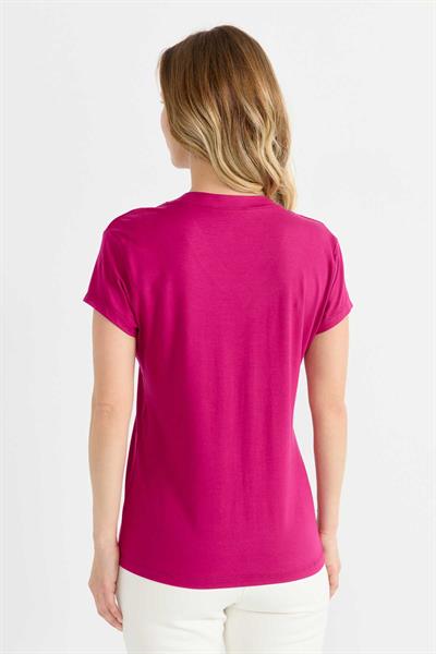 V Yaka Kısa Kol Bluz  /  FUŞYA