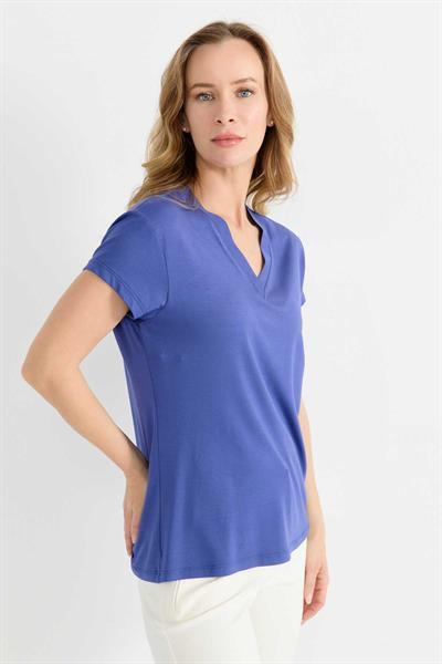 V Yaka Kısa Kol Bluz  /  MOR