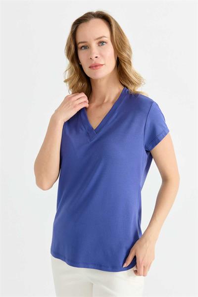 V Yaka Kısa Kol Bluz  /  MOR