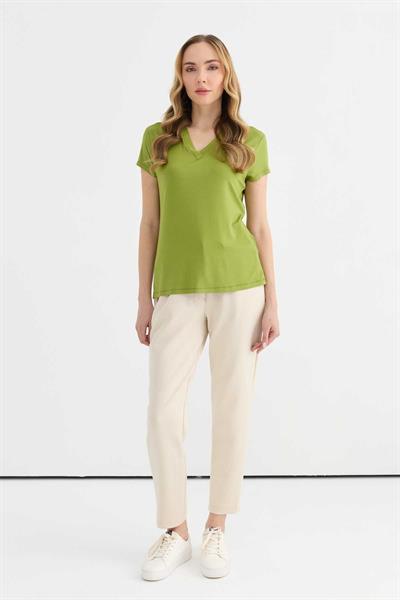 V Yaka Kısa Kol Bluz  /  YEŞİL