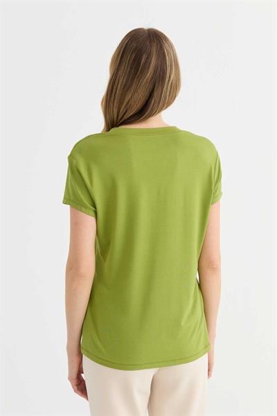 V Yaka Kısa Kol Bluz  /  YEŞİL