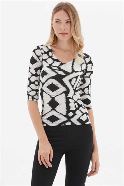 V Yaka Truvakar Kol Emprime Bluz  /  SİY-BEY