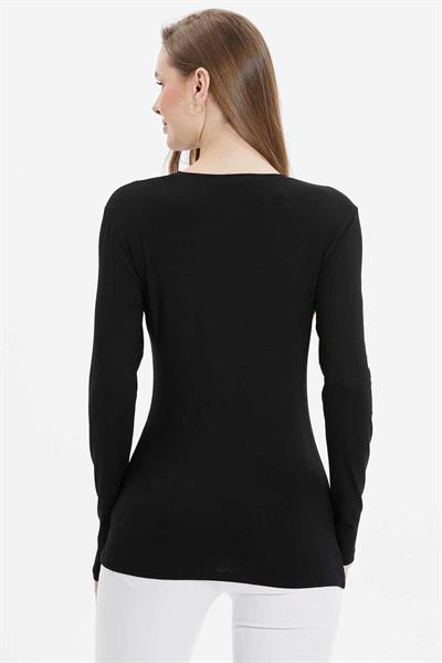 Yakası Asimetrik Yanı Drapeli Penye Bluz  /  SİYAH