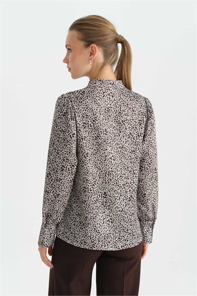 Yakası Bağlamalı Ufak Leopar Desen Bluz  /  TAŞ