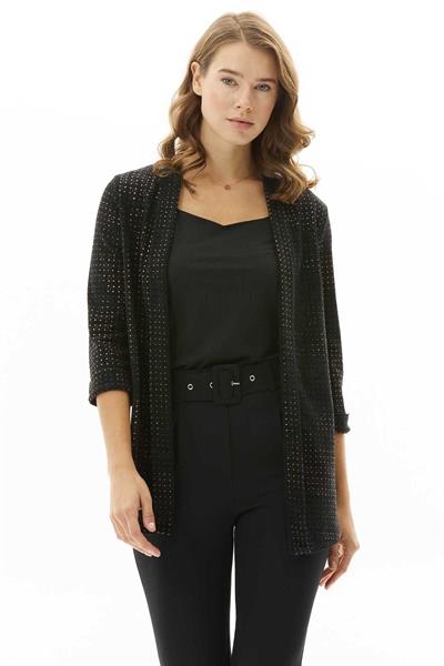 Yakası Katlamalı Baskılı Hırka  /  SİYAH