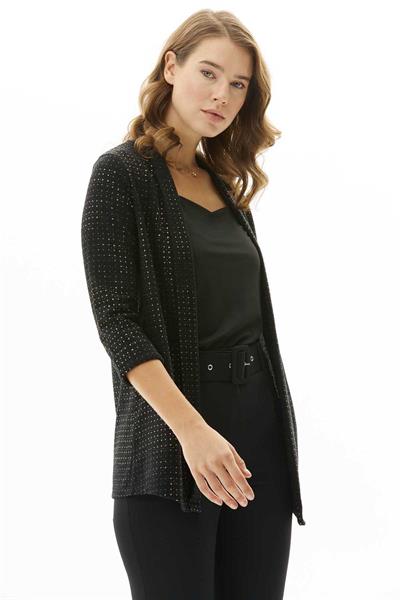 Yakası Katlamalı Baskılı Hırka  /  SİYAH