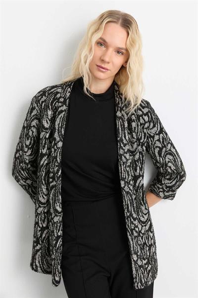 Yakası Katlamalı Kendinden Desenli Hırka  /  SİYAH