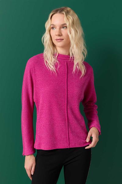Yakası Katlamalı Kolu Fermuarlı Triko Bluz  /  PEMBE