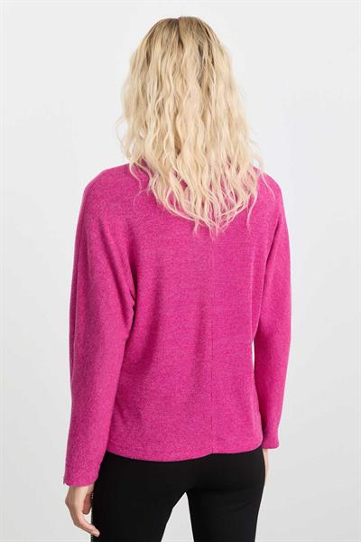 Yakası Katlamalı Kolu Fermuarlı Triko Bluz  /  PEMBE