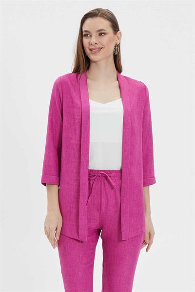 Yakası Katlamalı Truvakar Kol Ceket  /  FUŞYA