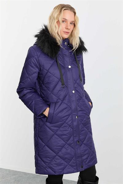 Yakası Kürklü Grogrenli Parlak Uzun Mont  /  MOR