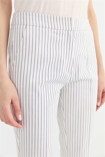 Yan Cep Boru Paça Çizgili Pantolon  /  EKRU