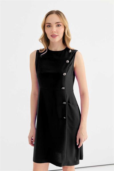 Yandan Düğmeli Kolsuz Elbise  /  SİYAH