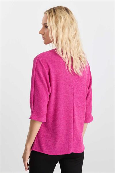 Yanı Düğmeli Cepli Triko Bluz  /  PEMBE