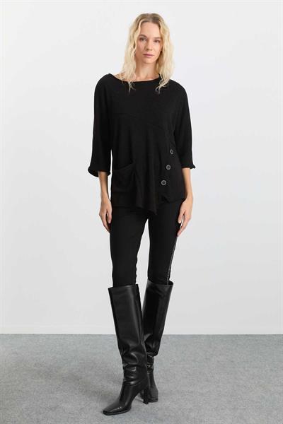 Yanı Düğmeli Cepli Triko Bluz  /  SİYAH