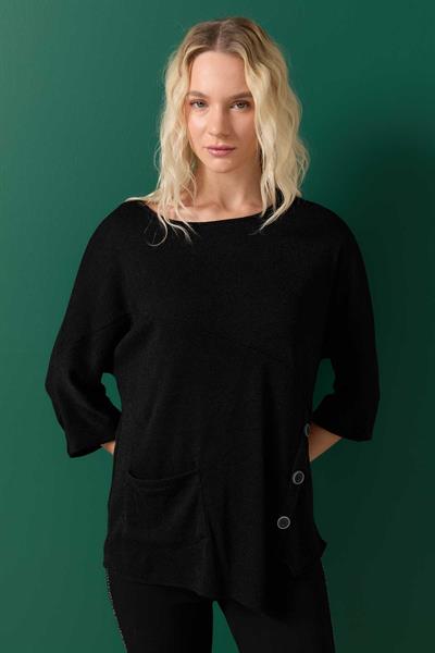 Yanı Düğmeli Cepli Triko Bluz  /  SİYAH