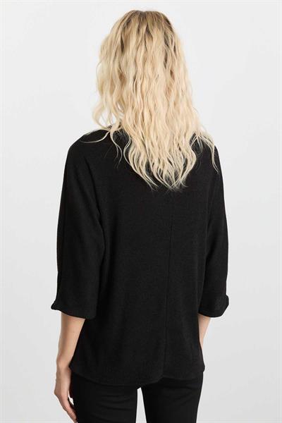 Yanı Düğmeli Cepli Triko Bluz  /  SİYAH