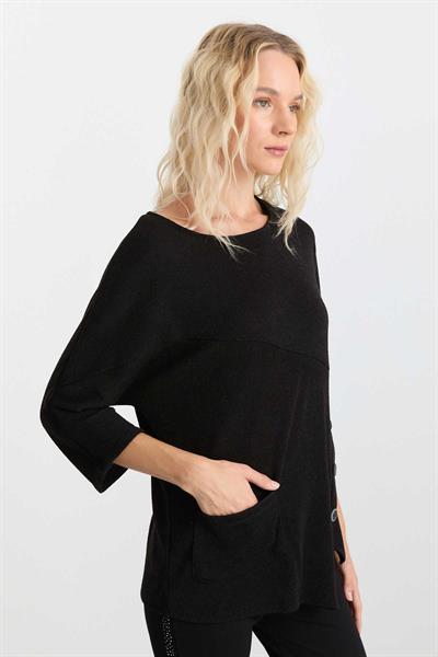 Yanı Düğmeli Cepli Triko Bluz  /  SİYAH