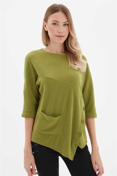 Yanı Düğmeli Cepli Triko Bluz  /  YEŞİL