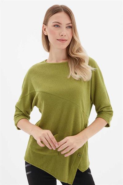 Yanı Düğmeli Cepli Triko Bluz  /  YEŞİL