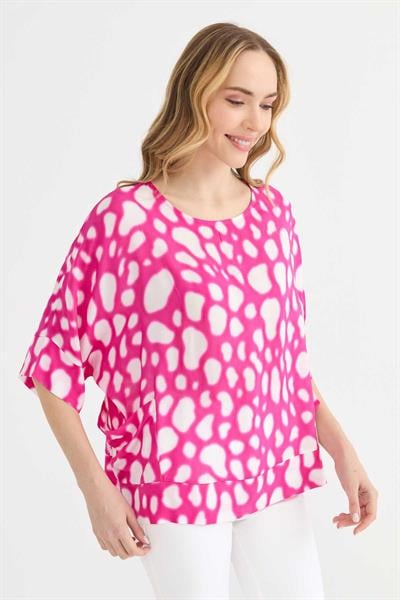 Yanları Cepli Emprime Bluz  /  FUŞYA
