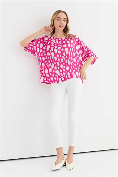 Yanları Cepli Emprime Bluz  /  FUŞYA