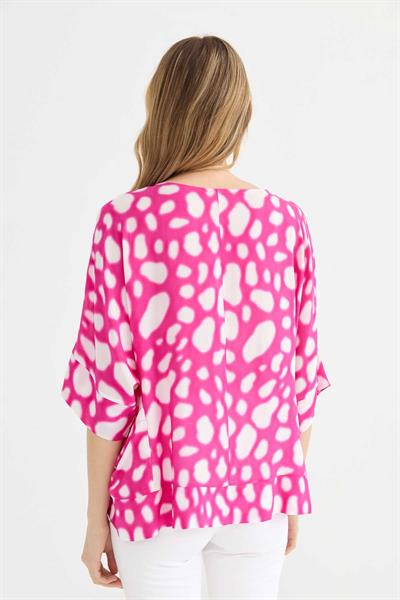 Yanları Cepli Emprime Bluz  /  FUŞYA