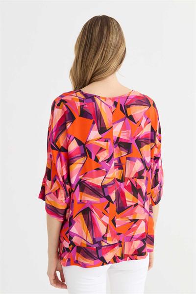 Yanları Cepli Geometrik Desen Bluz  /  ORANJ